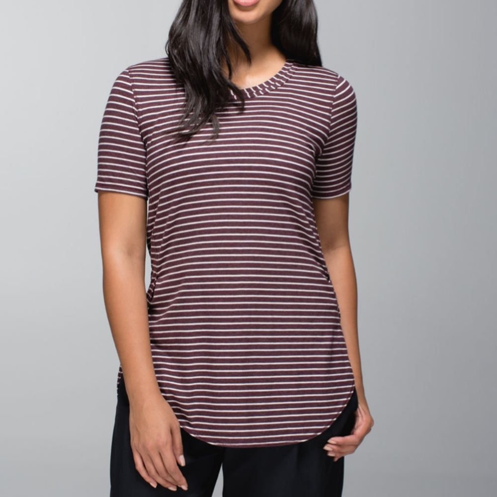 Lululemon Athletica Om Tee In West2east Stripe Heathered Bordeaux Drama Shirt